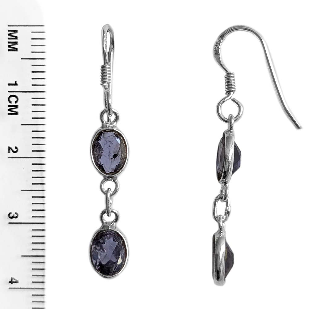 Boucles d’oreilles pendantes iolite en argent massif 925