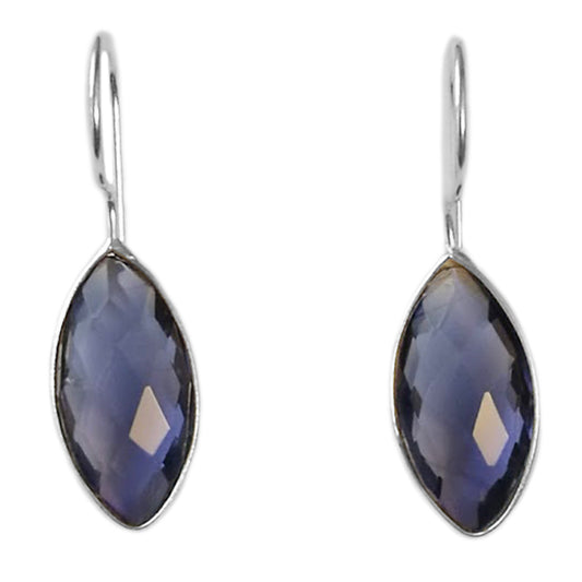 Boucles d’oreilles pendantes iolite en argent massif 925