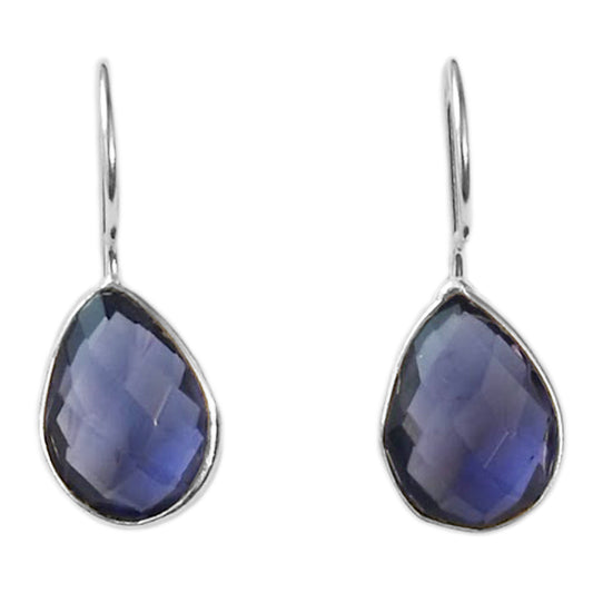 Boucles d’oreilles pendantes iolite en argent massif 925