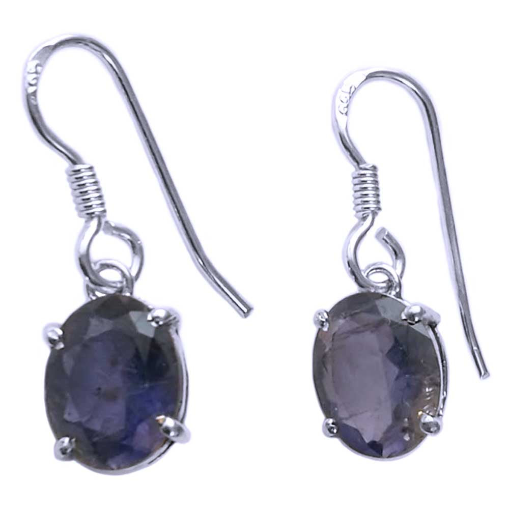 Boucles d’oreilles pendantes iolite en argent massif 925