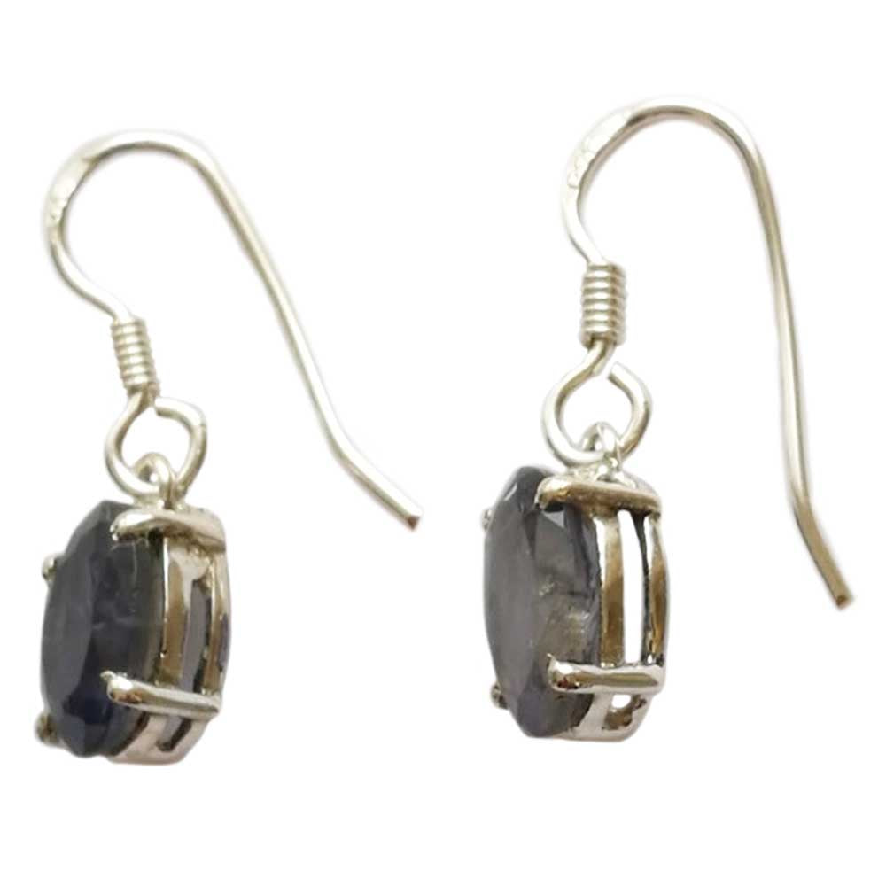 Boucles d’oreilles pendantes iolite en argent massif 925