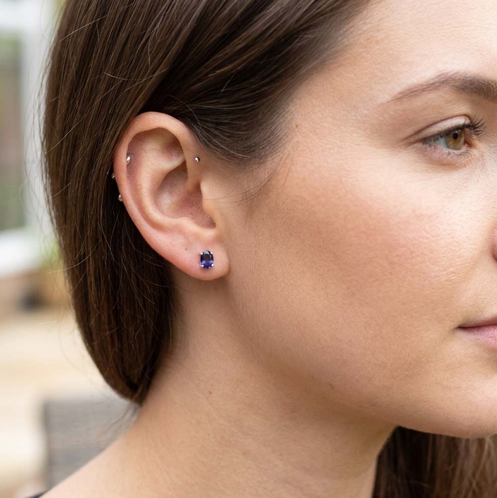 Iolite sterling silver ear studs