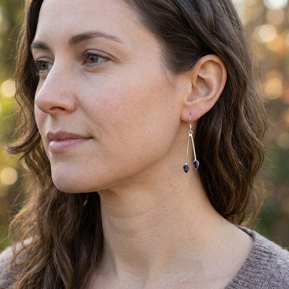 Boucles d’oreilles iolite en argent massif 925