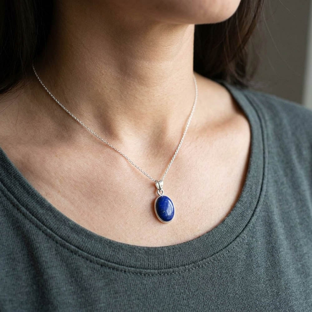 Pendentif lapis-lazuli en argent massif 925