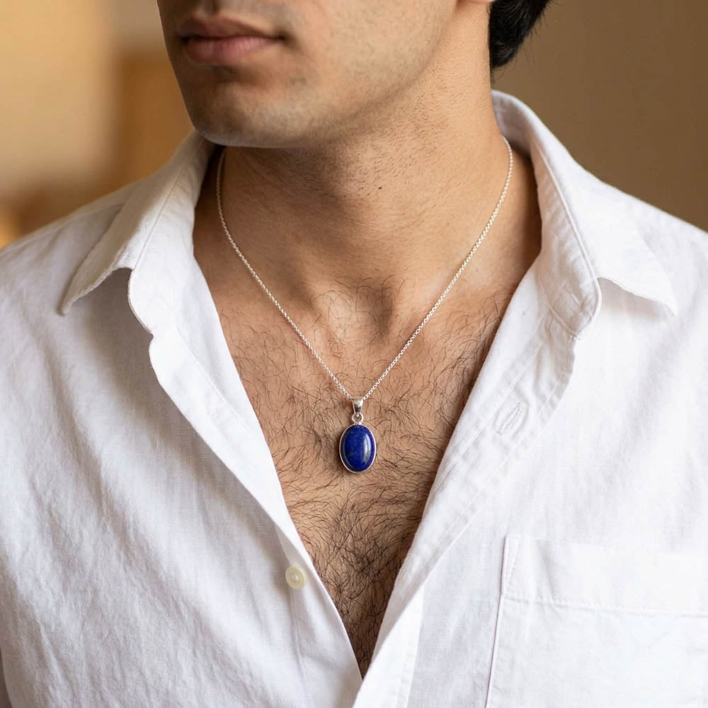Pendentif lapis-lazuli en argent massif 925