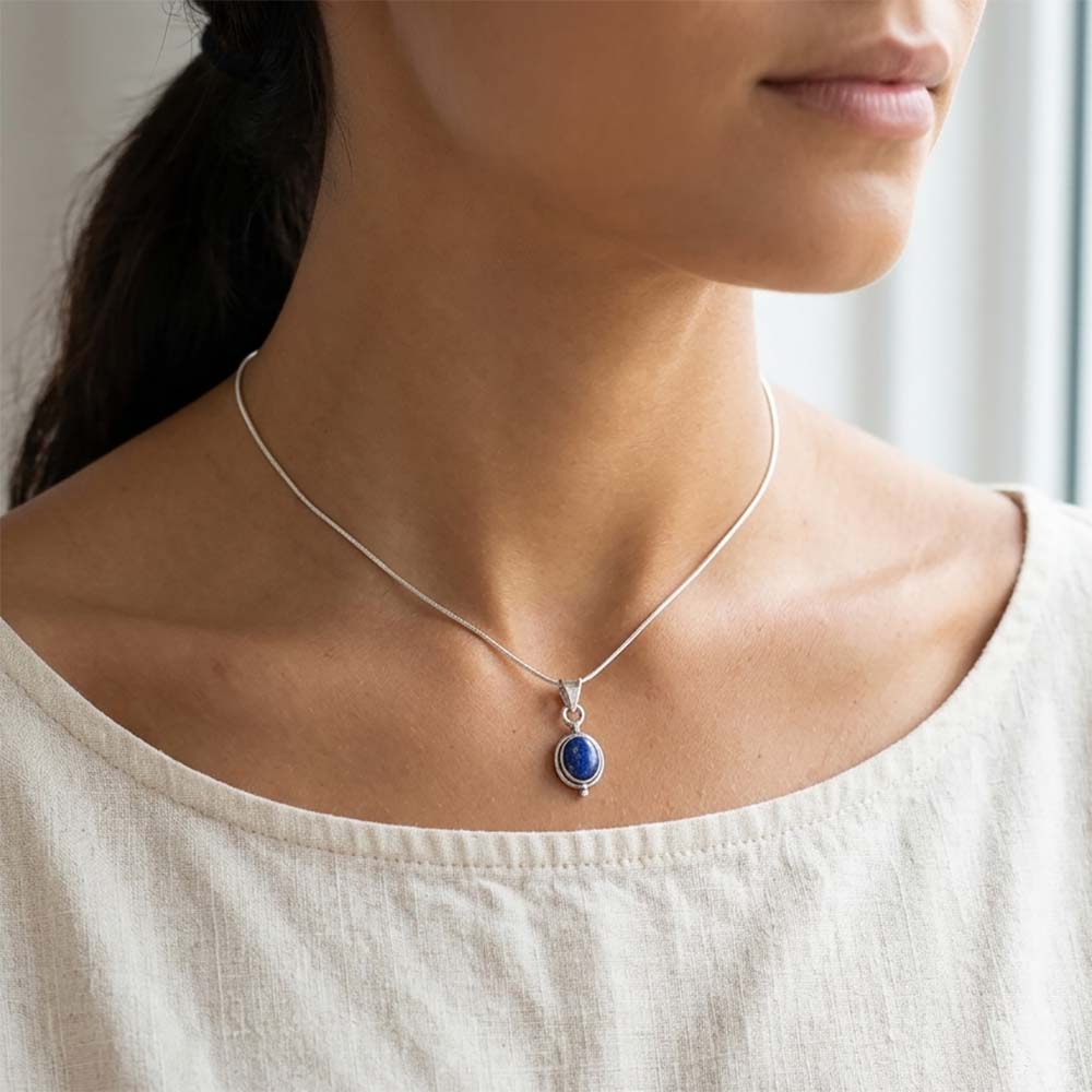 Pendentif lapis-lazuli en argent massif 925