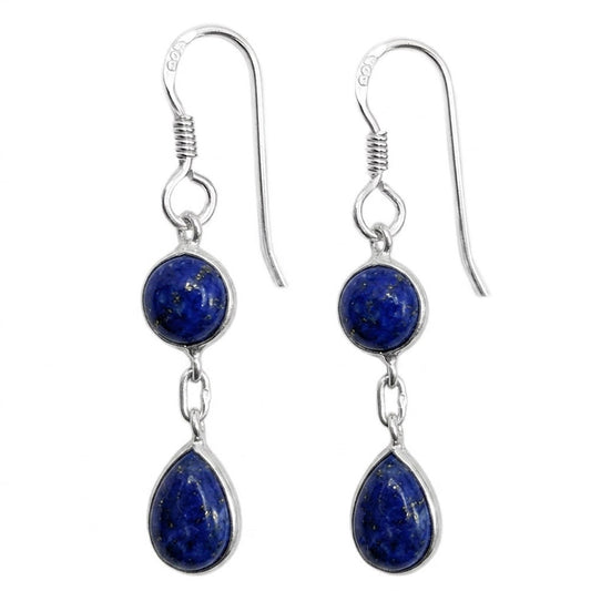 Boucles d’oreilles pendantes lapis-lazuli en argent massif 925