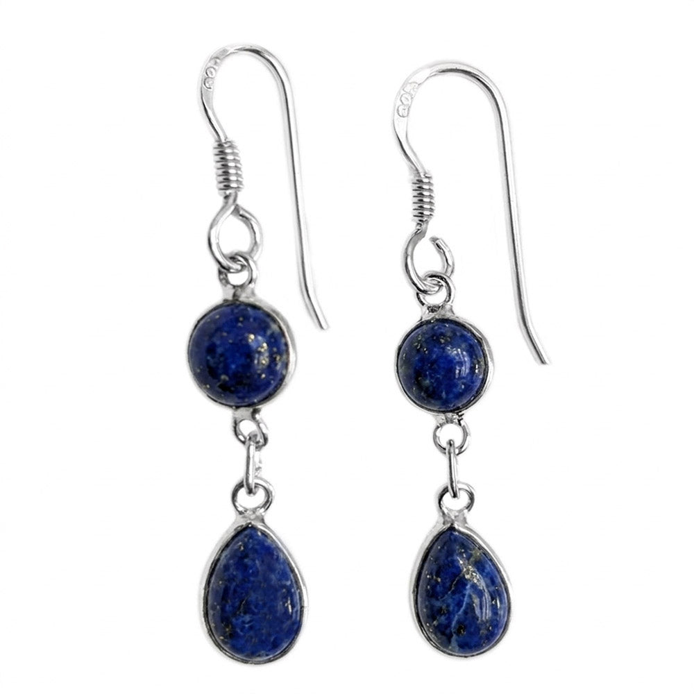Boucles d’oreilles pendantes lapis-lazuli en argent massif 925