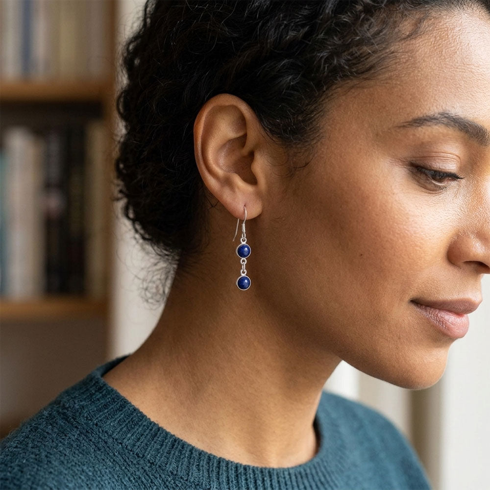 Boucles d’oreilles pendantes lapis-lazuli en argent massif 925