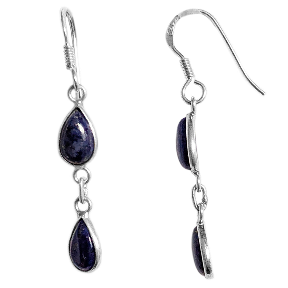 Boucles d’oreilles pendantes lapis-lazuli en argent massif 925