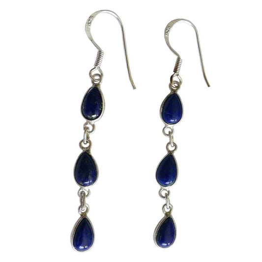 Boucles d’oreilles pendantes lapis-lazuli en argent massif 925