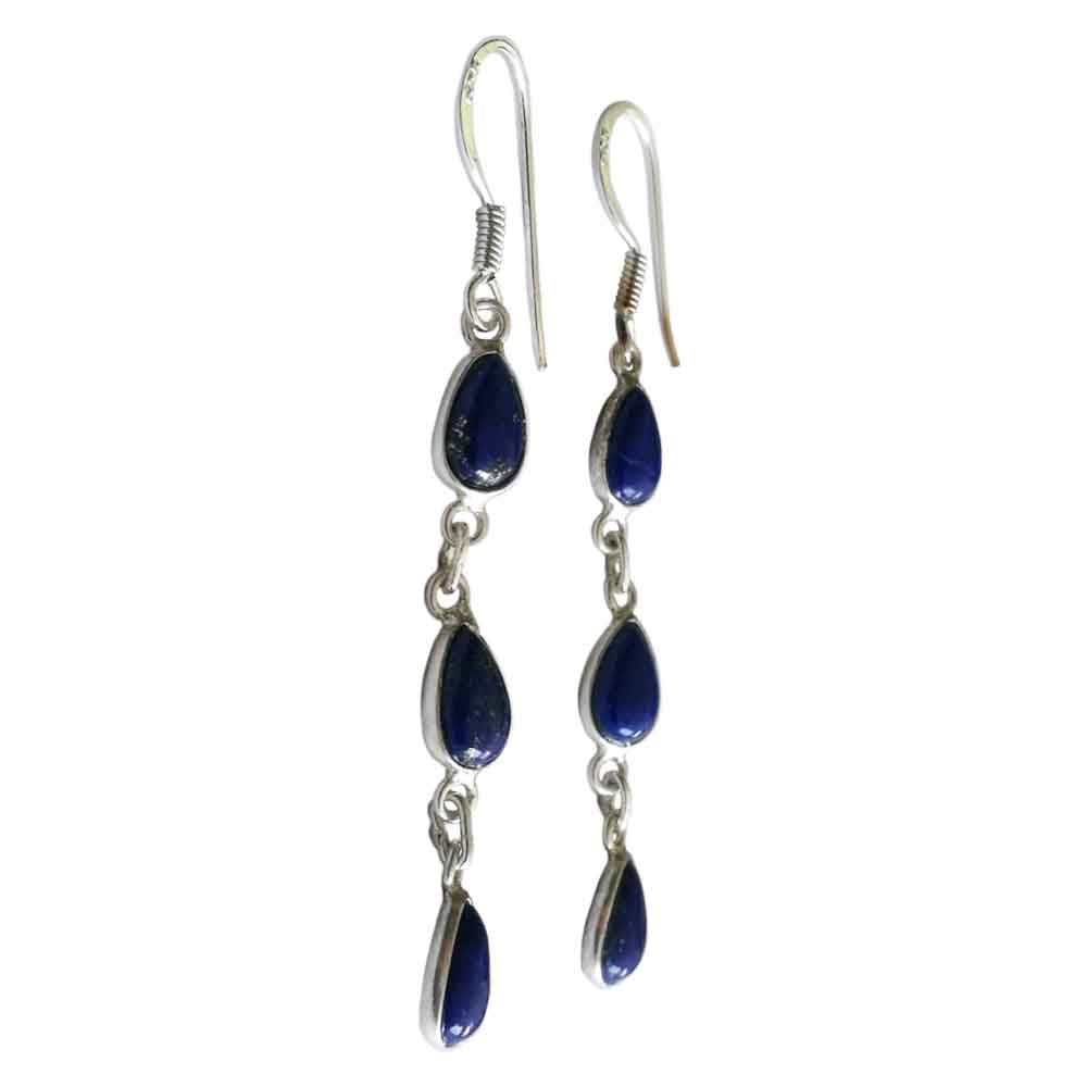 Boucles d’oreilles pendantes lapis-lazuli en argent massif 925