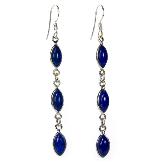 Boucles d'oreilles pendantes lapis-lazuli en argent massif 925