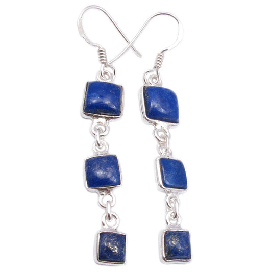 Boucles d’oreilles pendantes lapis-lazuli en argent massif 925