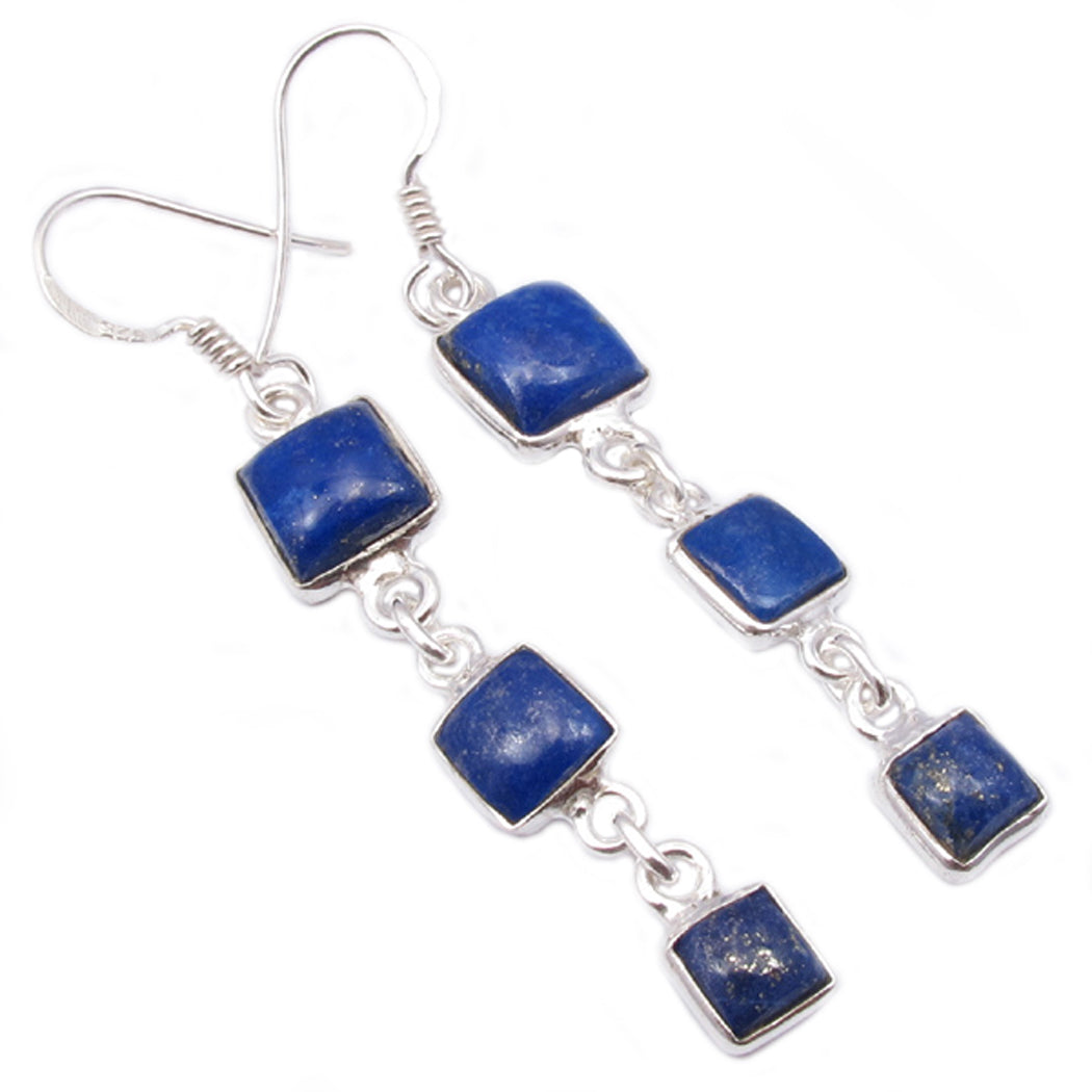 Boucles d’oreilles pendantes lapis-lazuli en argent massif 925