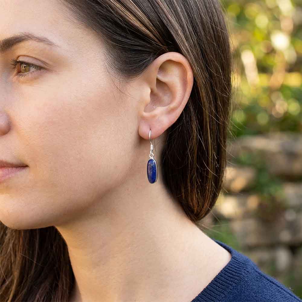Boucles d’oreilles pendantes lapis-lazuli en argent massif 925