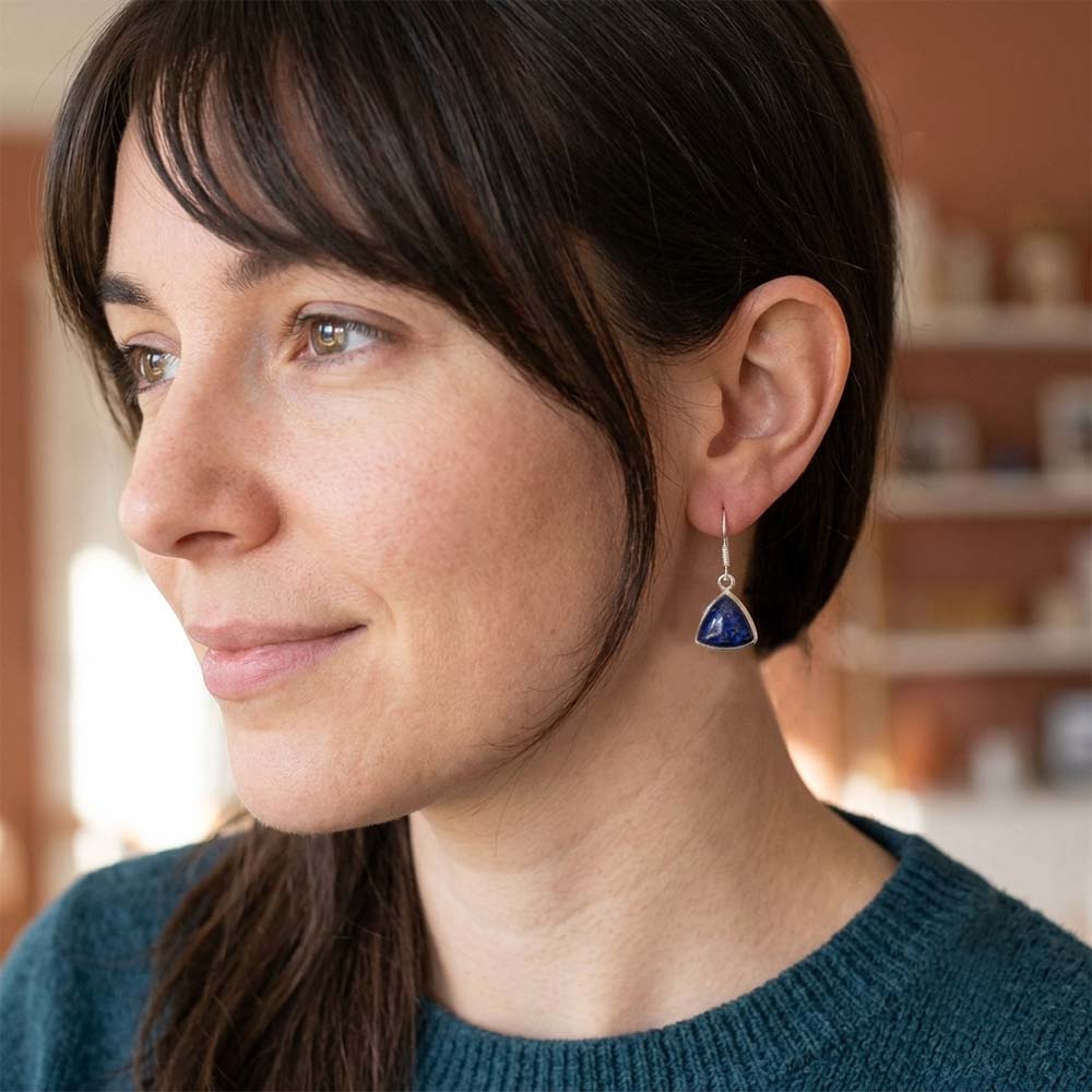 Boucles d’oreilles pendantes lapis-lazuli en argent massif 925