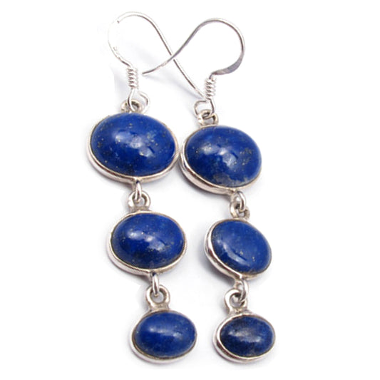 Boucles d’oreilles pendantes lapis-lazuli en argent massif 925