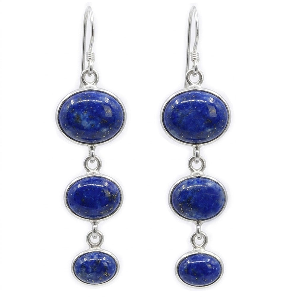 Boucles d’oreilles pendantes lapis-lazuli en argent massif 925