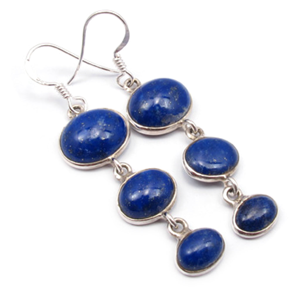 Boucles d’oreilles pendantes lapis-lazuli en argent massif 925