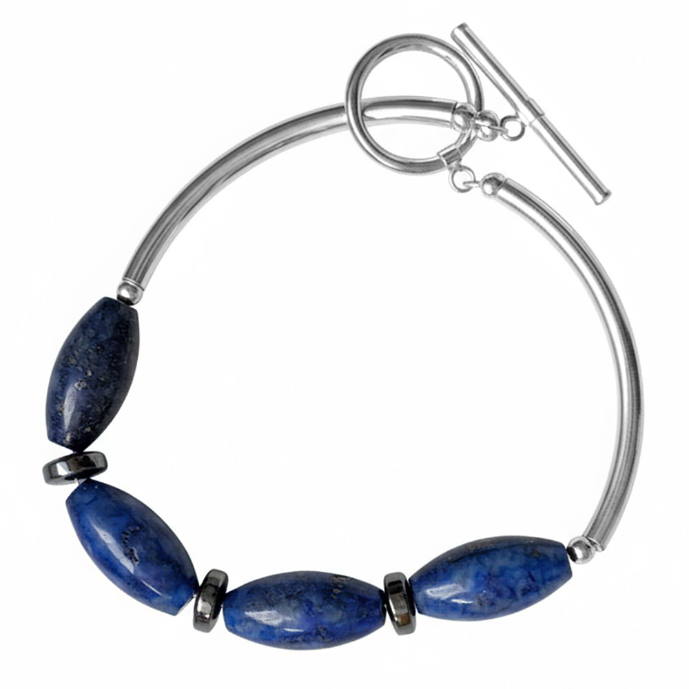 Bracelet lapis-lazuli et hématite en argent massif 925