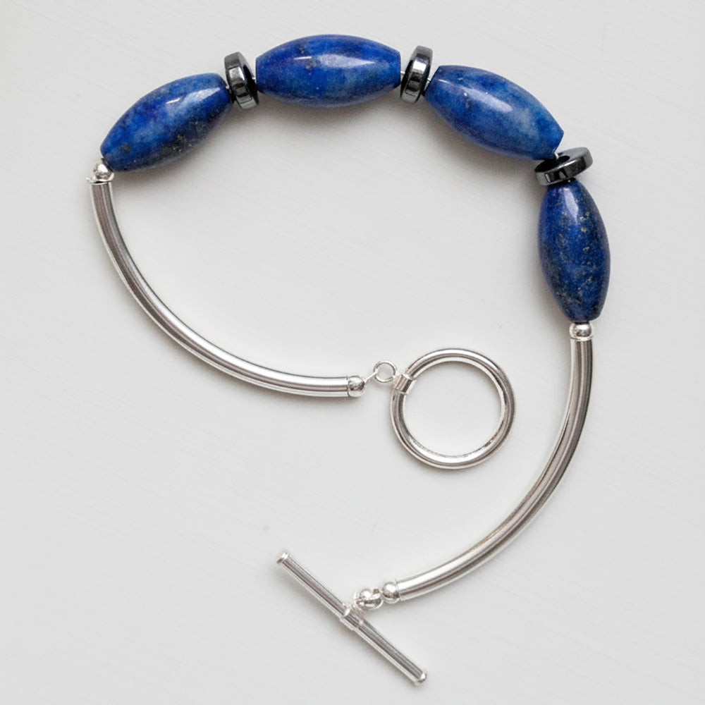 Bracelet lapis-lazuli et hématite en argent massif 925