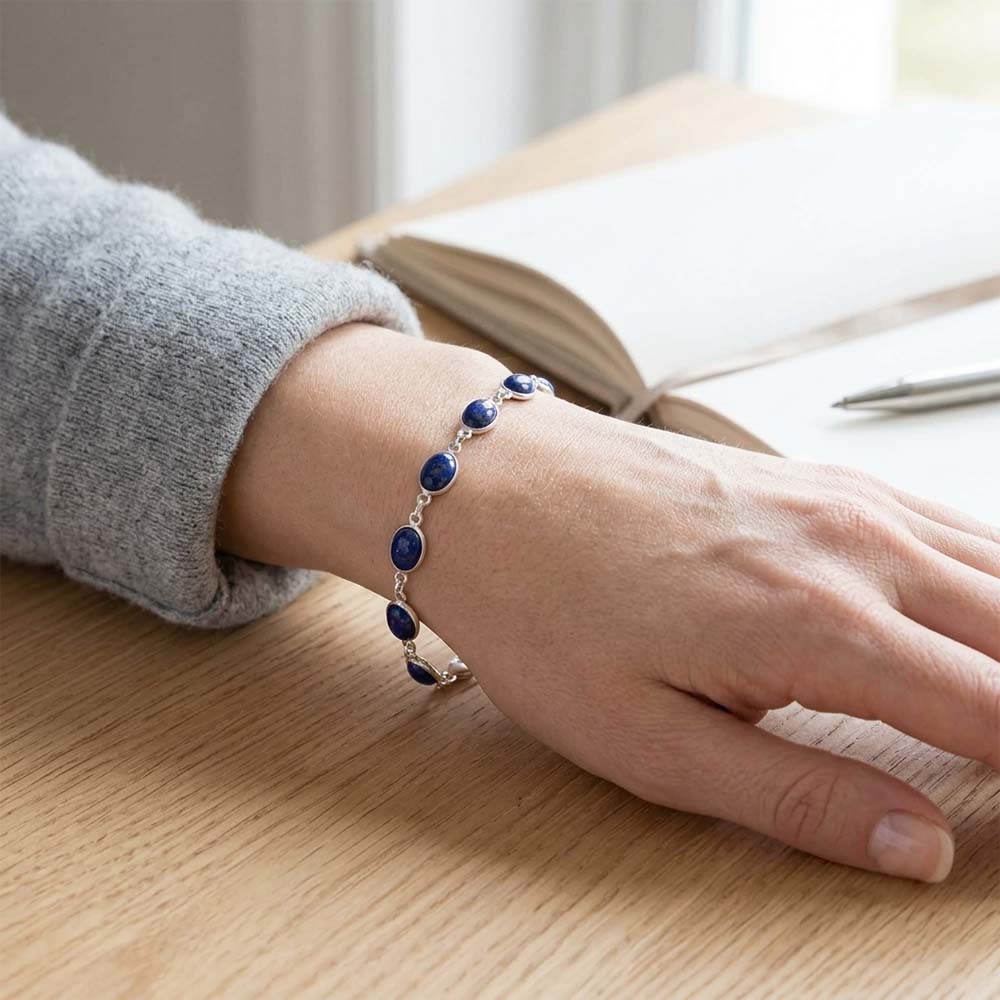 Bracelet lapis-lazuli en argent massif 925