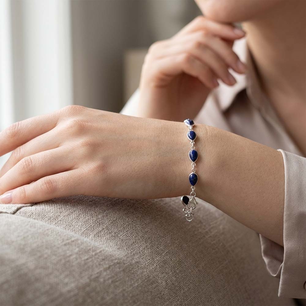 Bracelet lapis-lazuli en argent massif 925