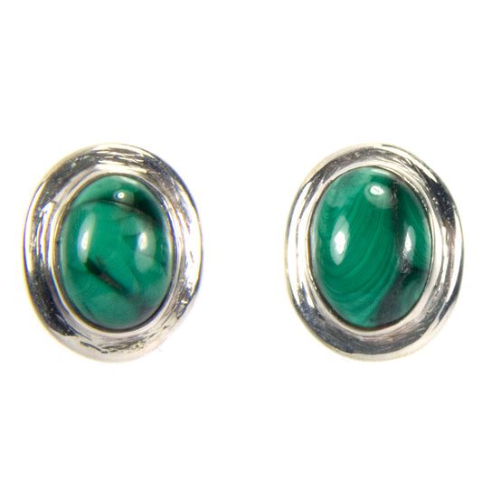 Malachite ear studs in sterling silver 925