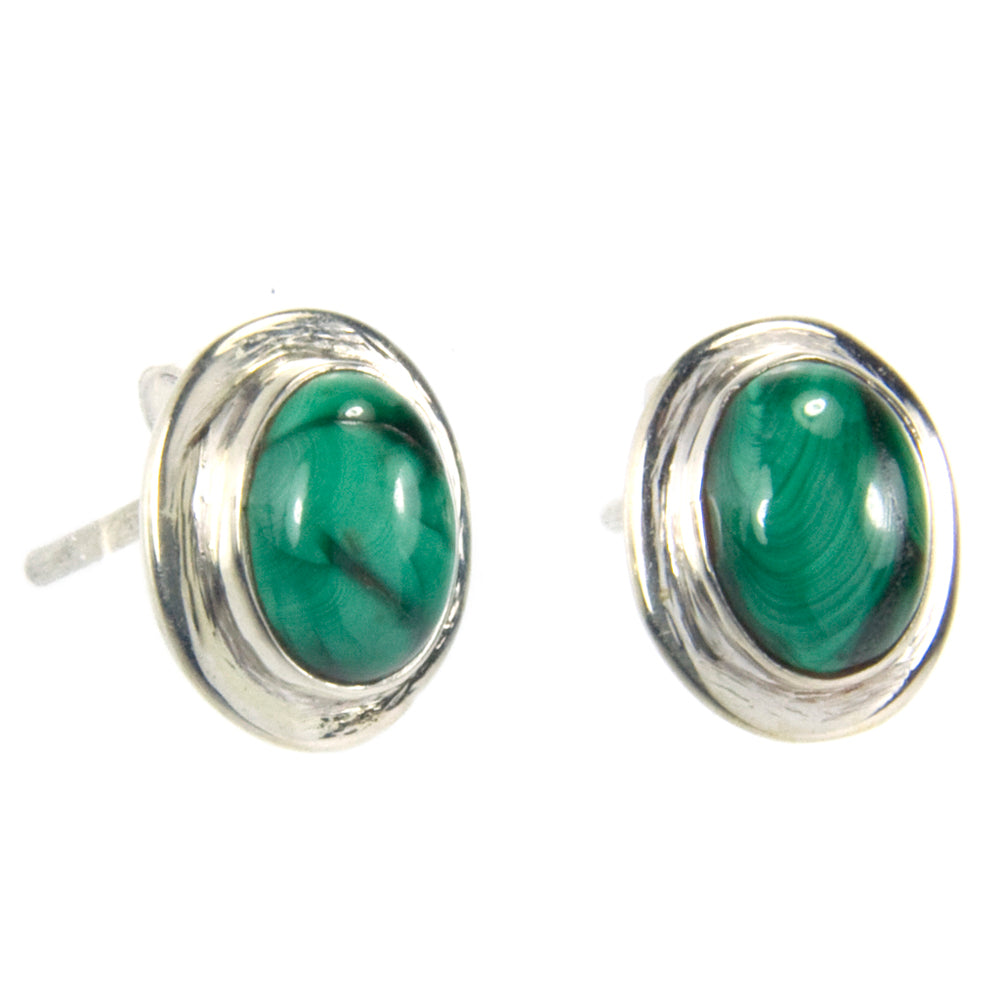 Malachite ear studs in sterling silver 925