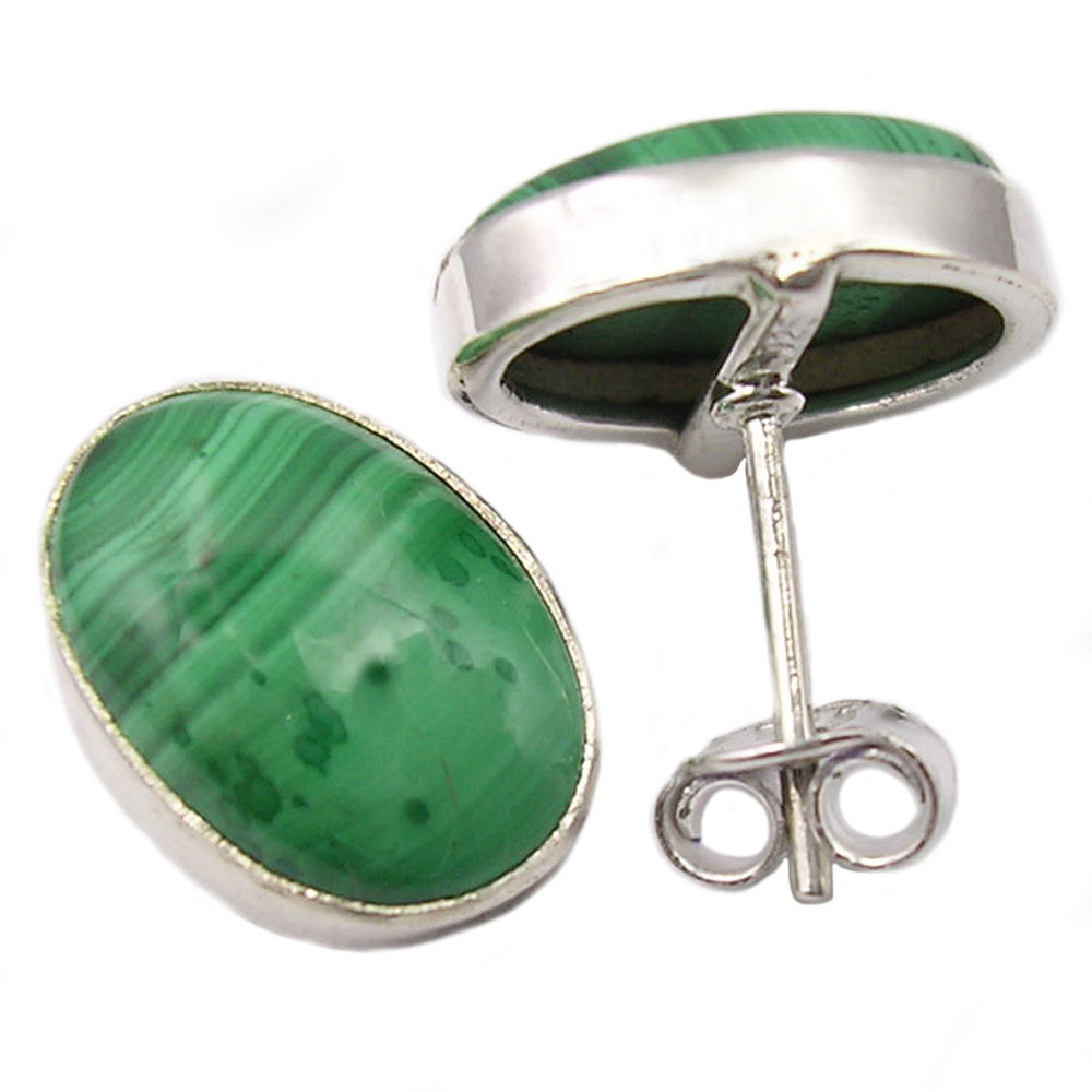 Malachite sterling silver ear studs