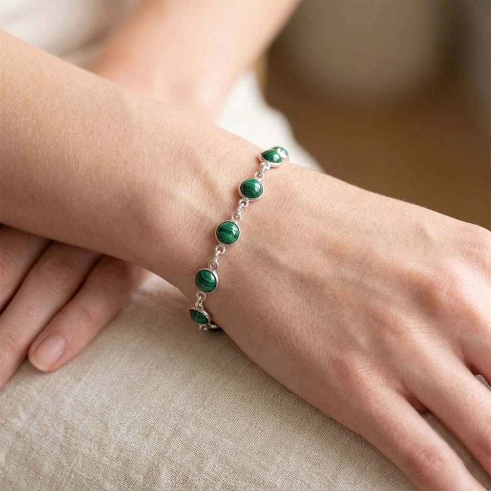 Malachite bracelet in sterling silver 925