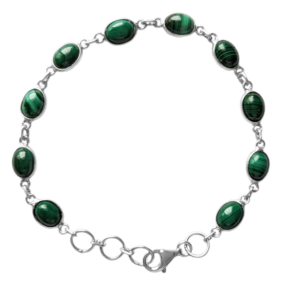 Bracelet malachite en argent massif 925