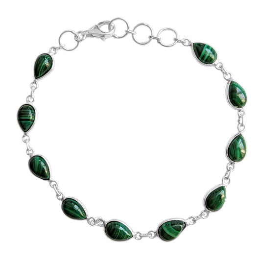 Bracelet malachite en argent massif 925