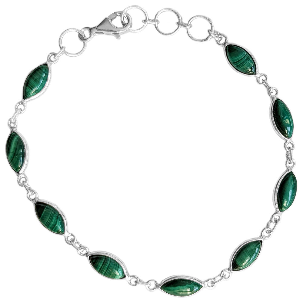 Bracelet malachite en argent massif 925
