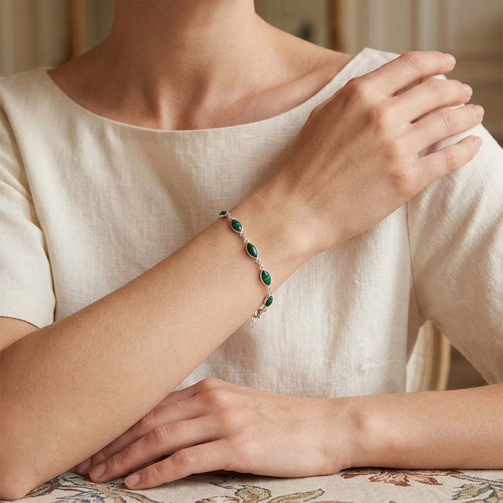 Bracelet malachite en argent massif 925