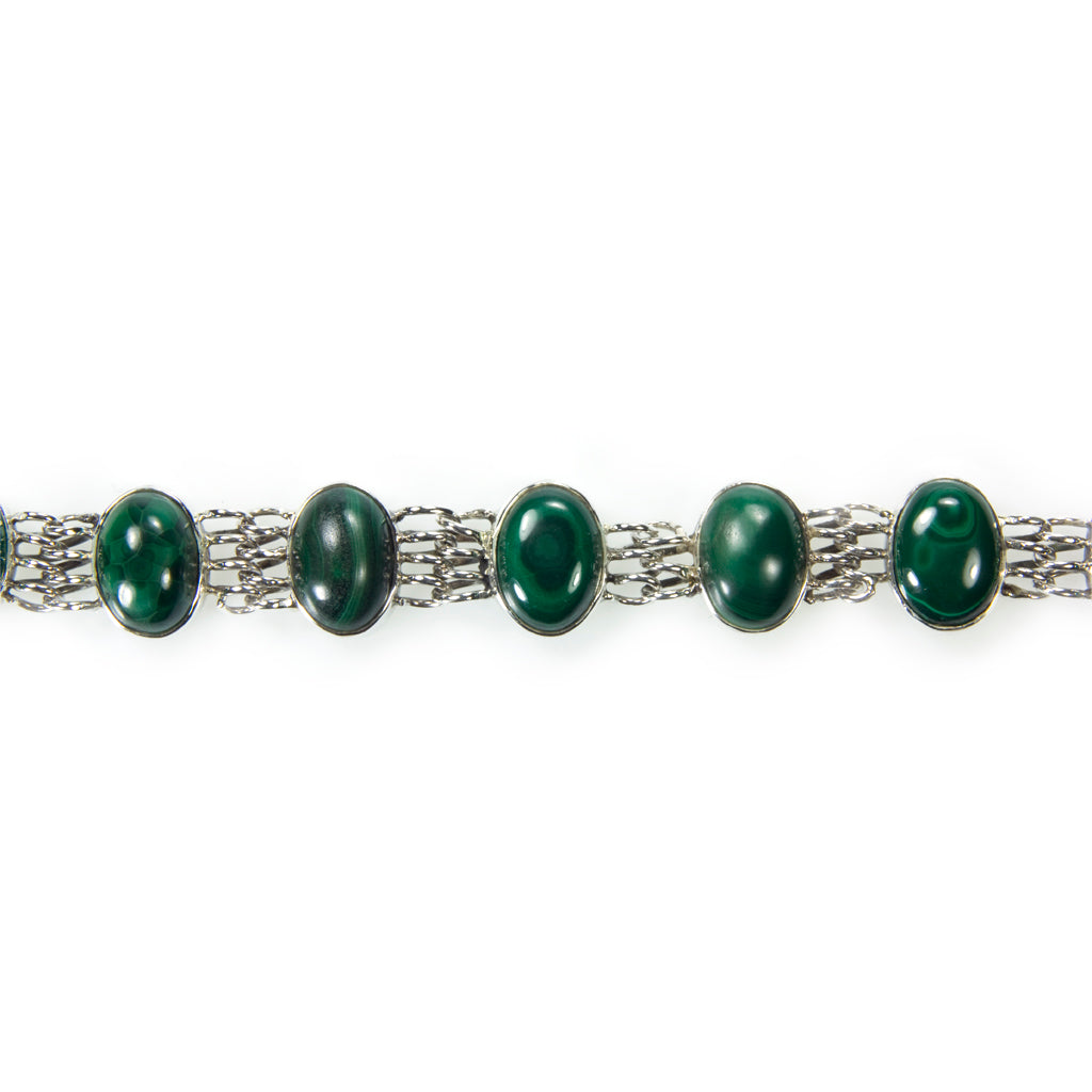 Bracelet malachite en argent massif 925