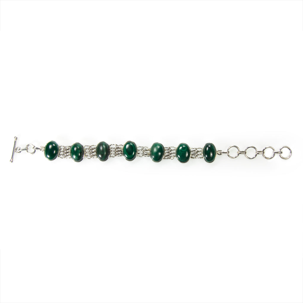 Bracelet malachite en argent massif 925