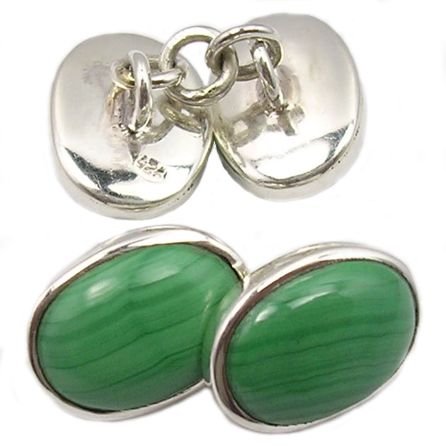 Boutons de manchette malachite en argent massif 925