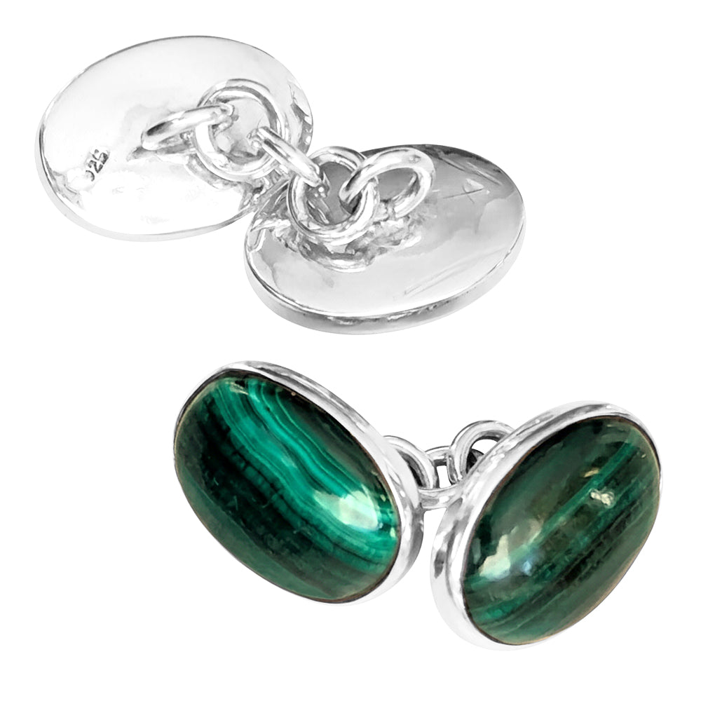 Boutons de manchette malachite en argent massif 925