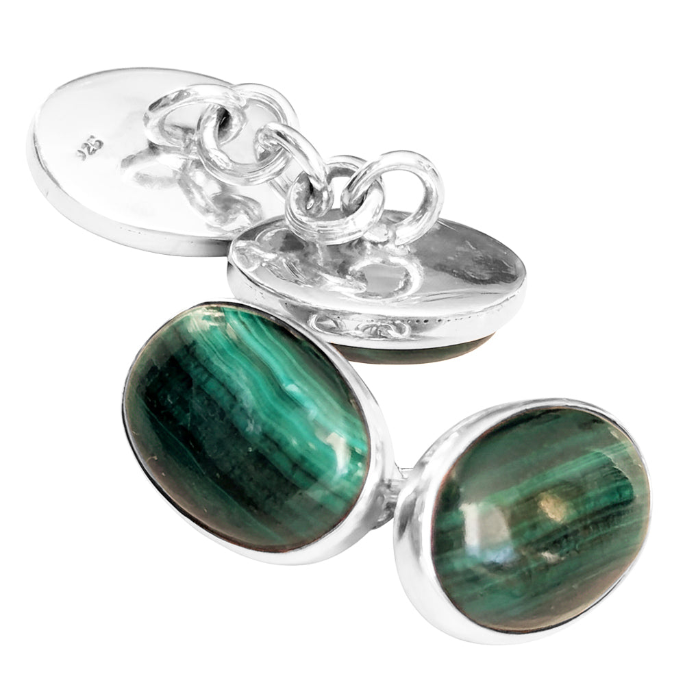 Boutons de manchette malachite en argent massif 925