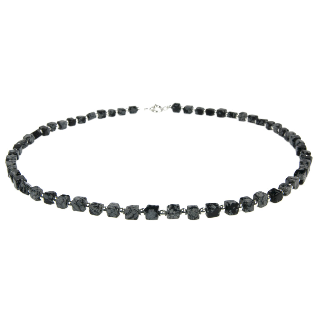 Collier obsidienne flocon de neige en argent massif 925