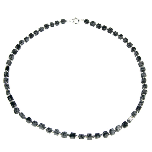 Snowflake obsidian sterling silver necklace