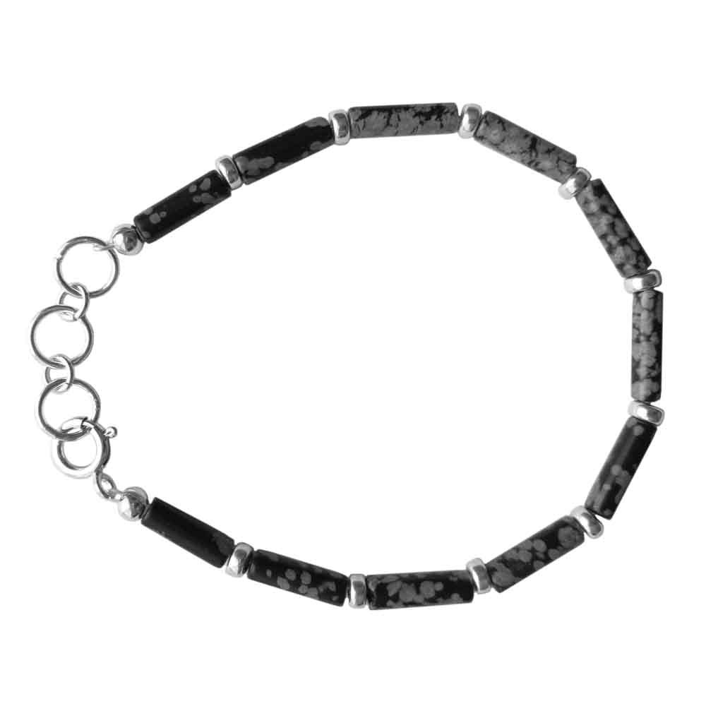 Bracelet obsidienne flocon de neige en argent massif 925