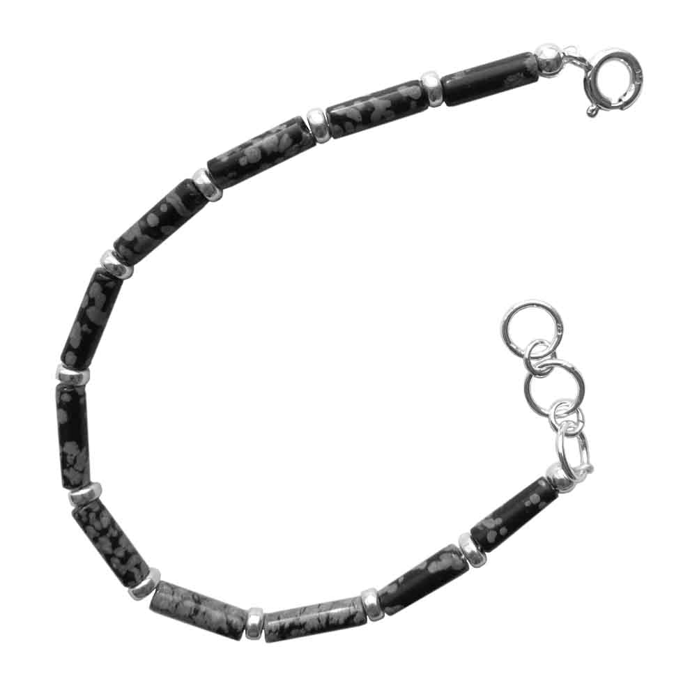 Bracelet obsidienne flocon de neige en argent massif 925