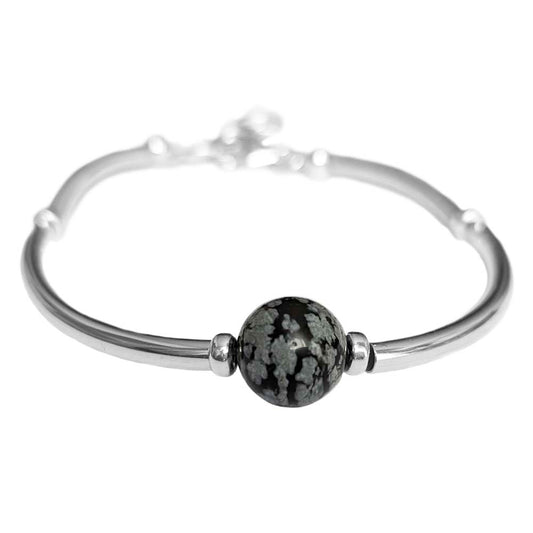 Bracelet obsidienne flocon de neige en argent massif 925