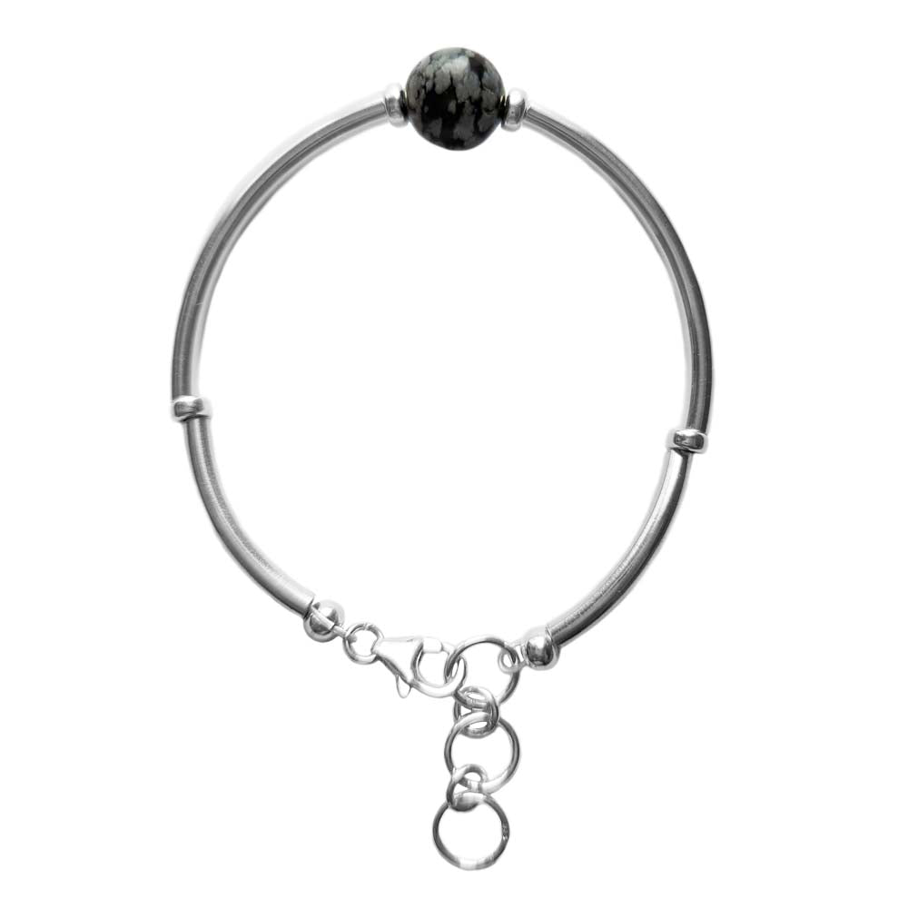 Bracelet obsidienne flocon de neige en argent massif 925