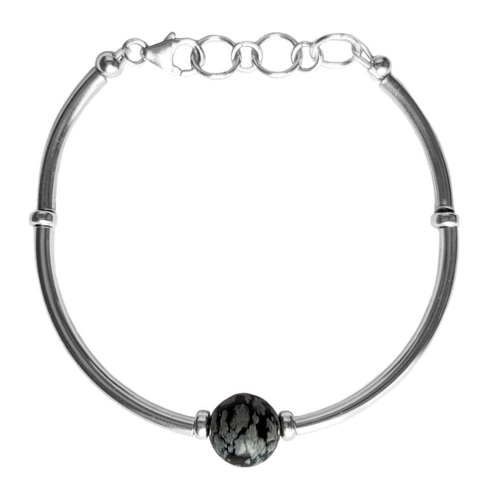 Bracelet obsidienne flocon de neige en argent massif 925