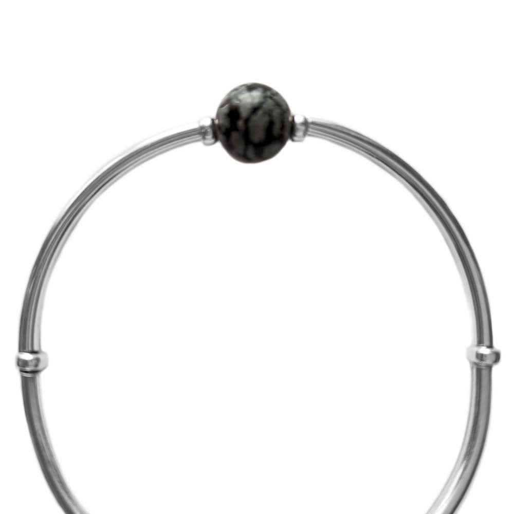 Bracelet obsidienne flocon de neige en argent massif 925