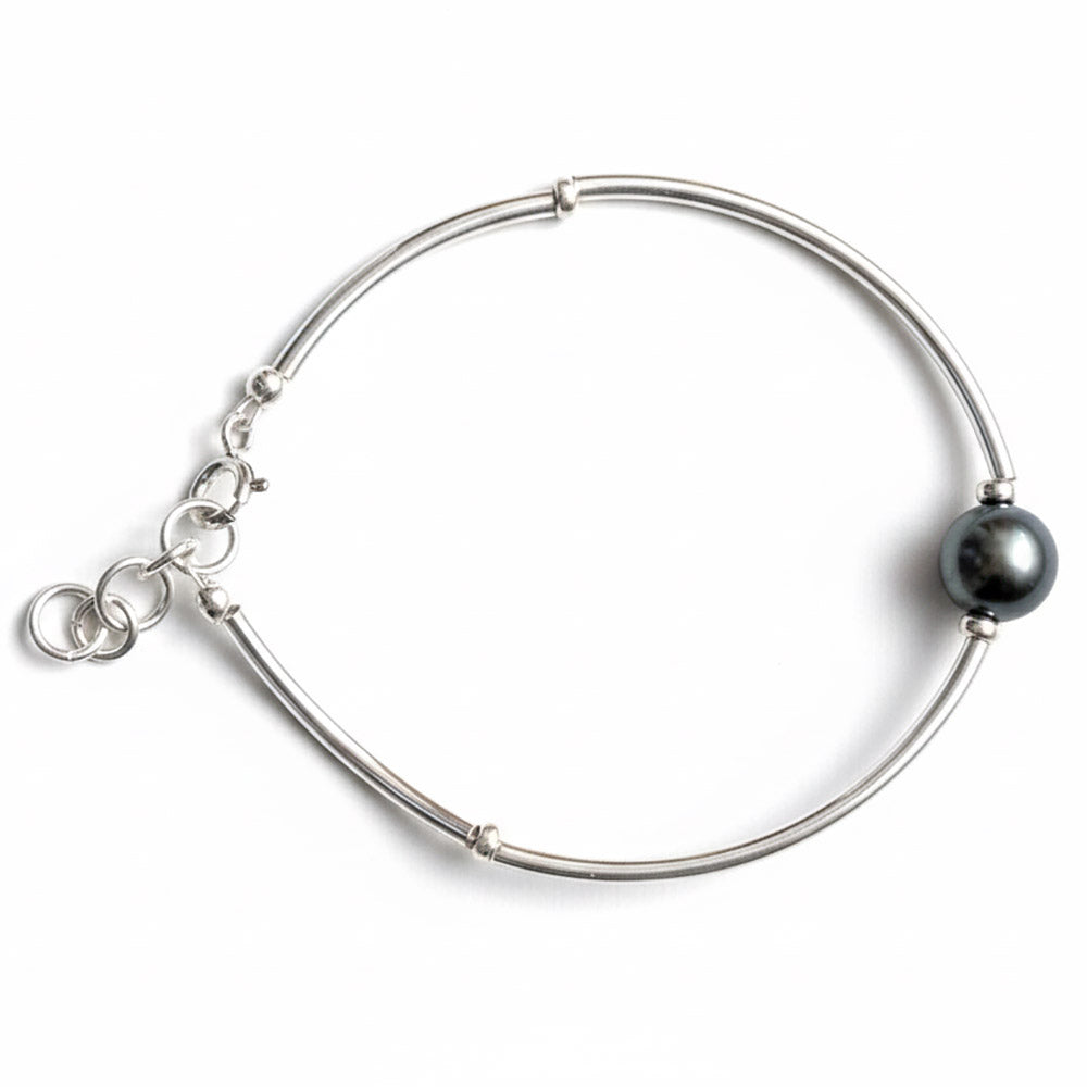 Bracelet perle noire en argent massif 925
